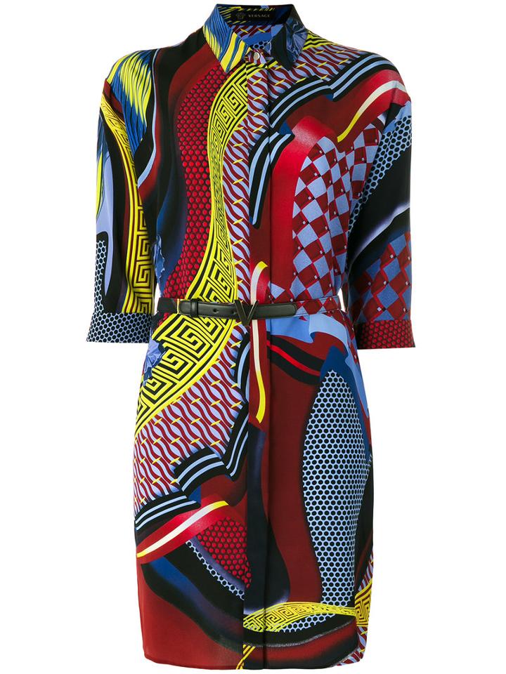 Versace - Patterned Shirt Dress - Women - Silk - 40, Red, Silk