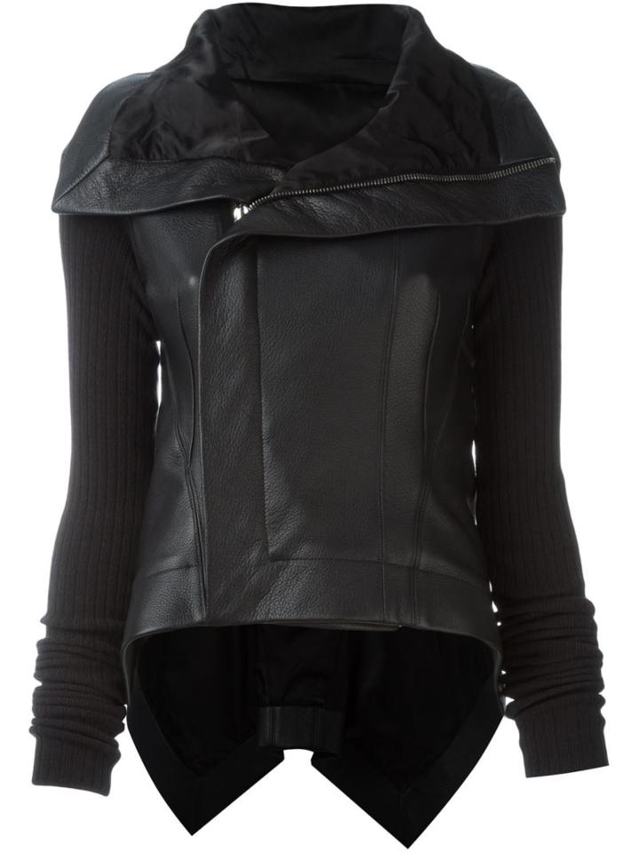 Rick Owens High Low Biker Jacket, Women's, Size: 38, Black, Calf Leather