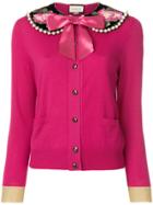 Gucci Floral Embroidered Pearl Collar Cardigan - Pink & Purple