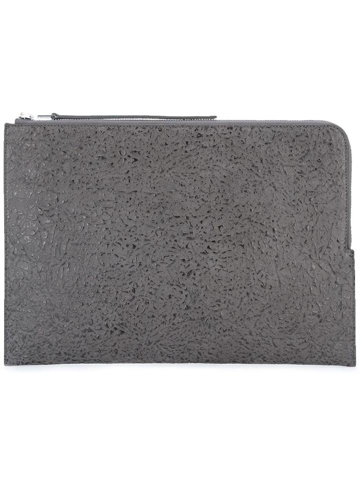 Rick Owens Maxi Graned Clutch, Men's, Grey, Calf Leather/vegetable Sheep Skin