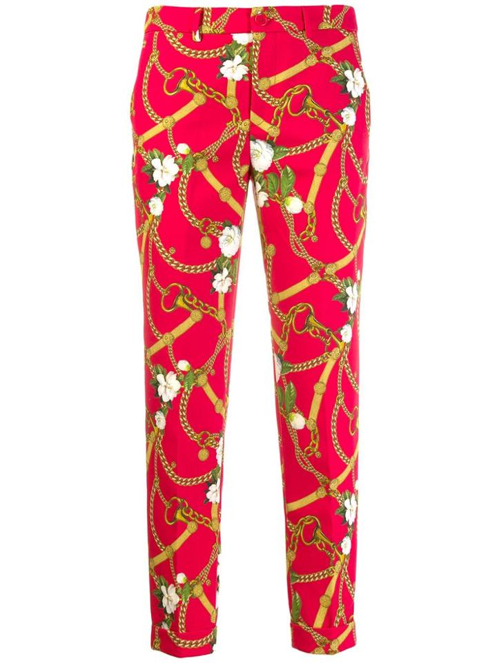 Liu Jo Cropped Chinos With Floral And Chain Print - Red