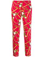 Liu Jo Cropped Chinos With Floral And Chain Print - Red