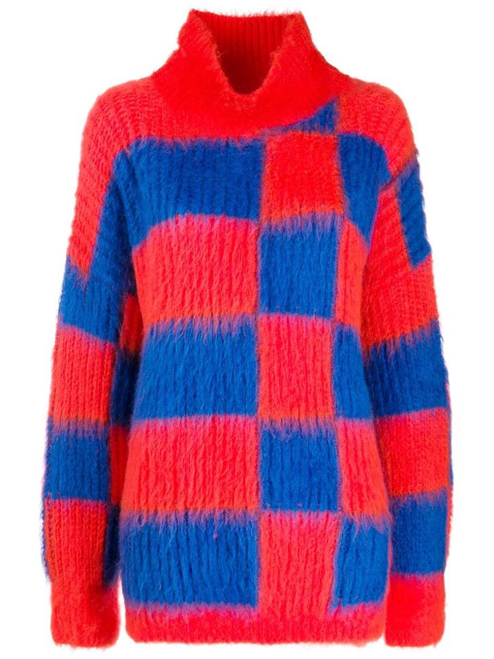 Msgm Oversized Roll-neck Checkered Jumper - Orange