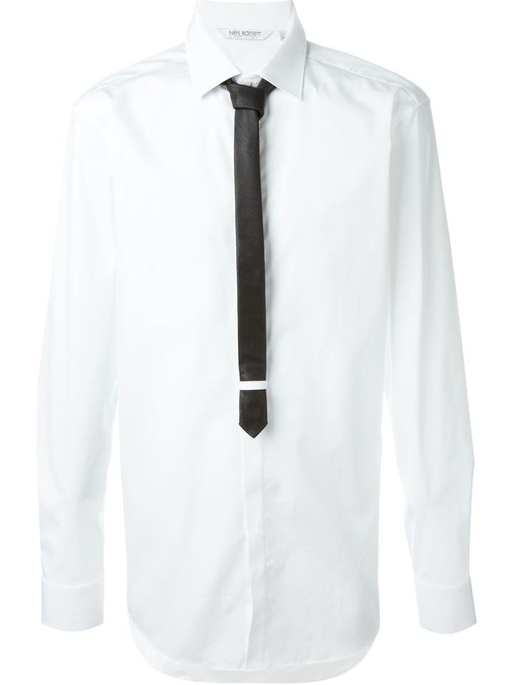 Neil Barrett Tie Detail Shirt, Men's, Size: 42, White, Cotton/polyester/polyurethane