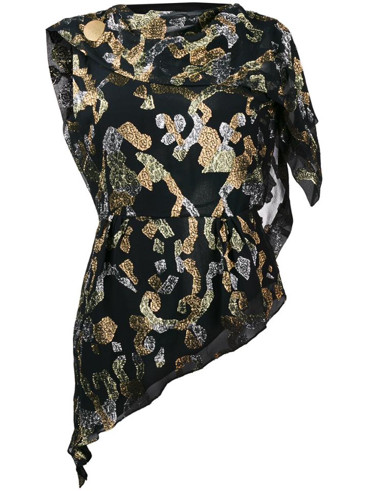 Peter Pilotto Draped Lurex Pattern Blouse - Black