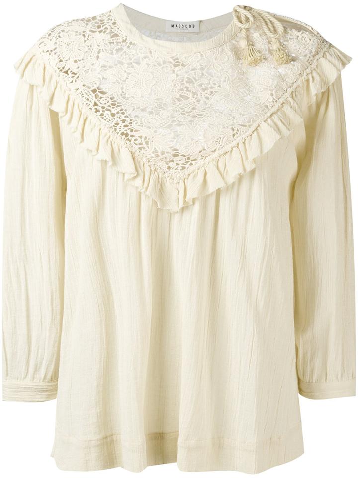 Masscob Lace Yoke Blouse, Women's, Size: Large, Nude/neutrals, Cotton