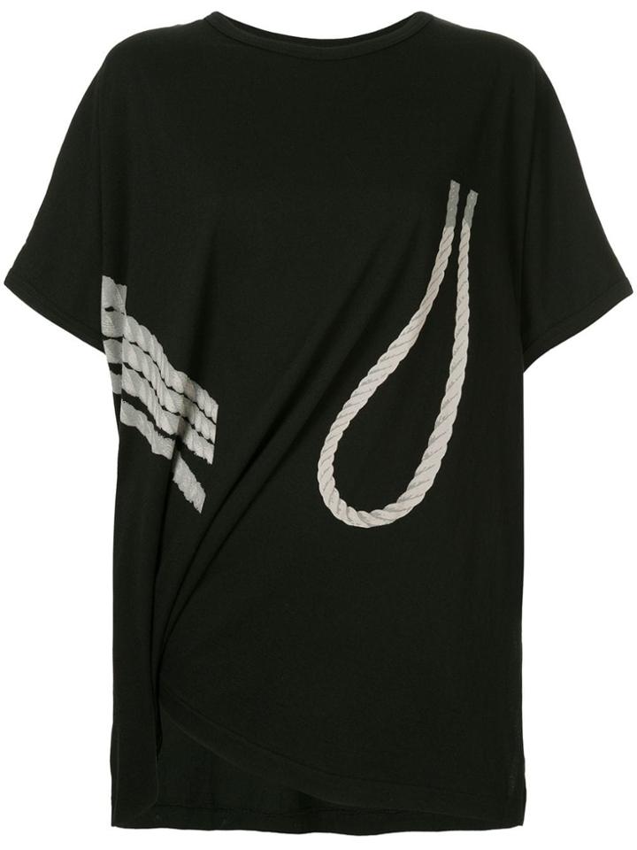 Yohji Yamamoto Rope Print Draped T-shirt - Black