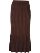 Le Ciel Bleu Pleated Midi Pencil Skirt - Brown