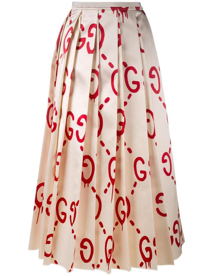 Gucci 'gucci Ghost' Logo Print Skirt - Nude & Neutrals