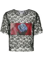 Msgm Photographic Flower Print Lace Top - Black