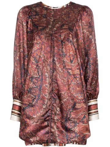 By Timo Vintage Paisley Print Satin Mini Dress - Brown