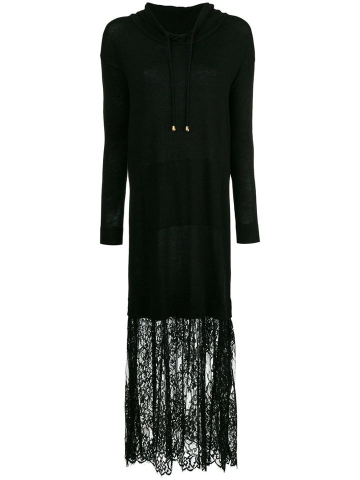 Twin-set - Lace Detail Hooded Dress - Women - Polyamide/viscose/wool - S, Black, Polyamide/viscose/wool
