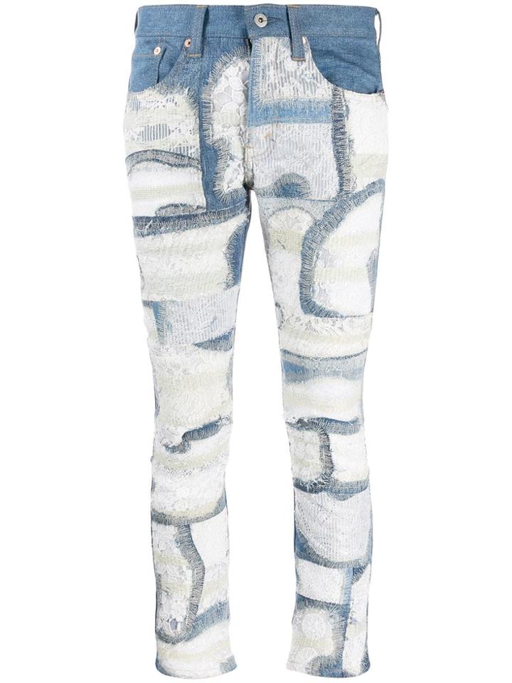 Junya Watanabe Floral Lace Panelled Jeans - Blue