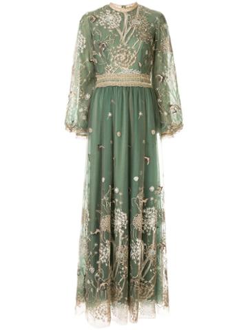 Costarellos Story-telling Embroidered Tulle Gown - Green