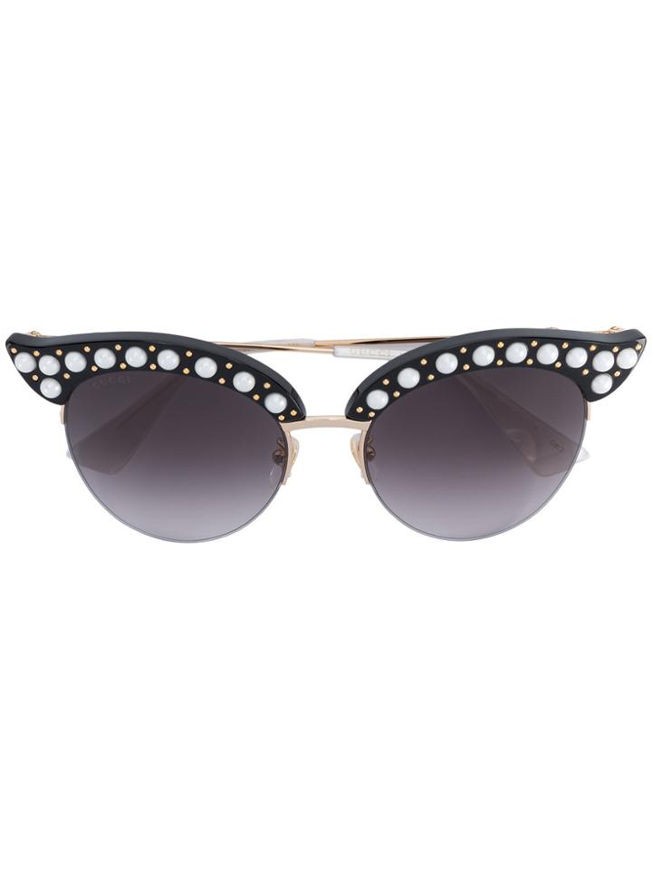 Gucci Eyewear Faux-pearl Cat-eye Sunglasses - Black
