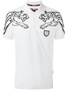 Plein Sport Tiger Print Polo Shirt, Men's, Size: Large, White, Cotton