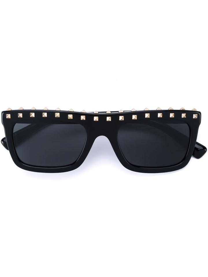 Valentino - Flat Top Rockstud Sunglasses - Women - Pvc - One Size, Women's, Black, Pvc