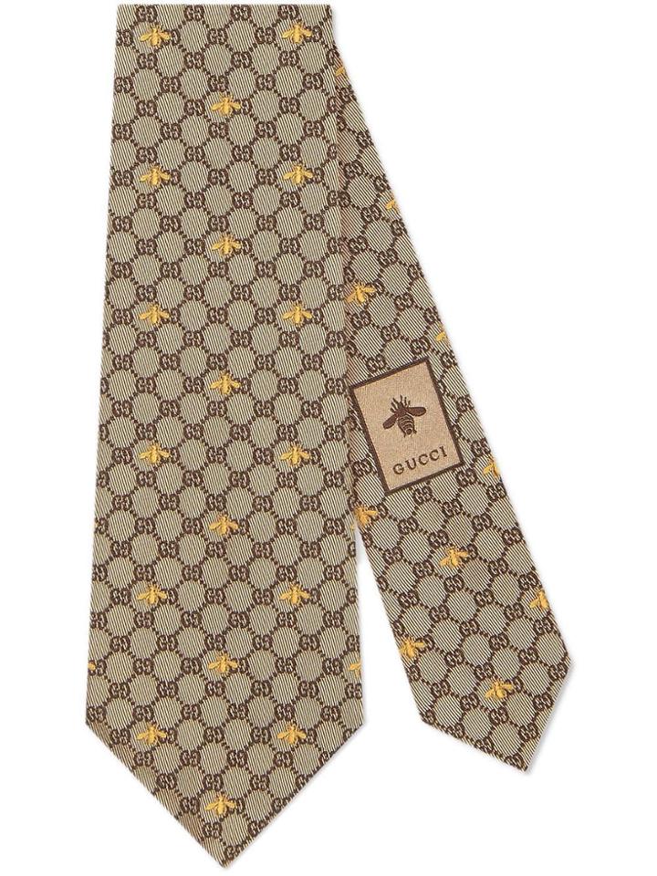 Gucci Gg Bees Silk Tie - Neutrals