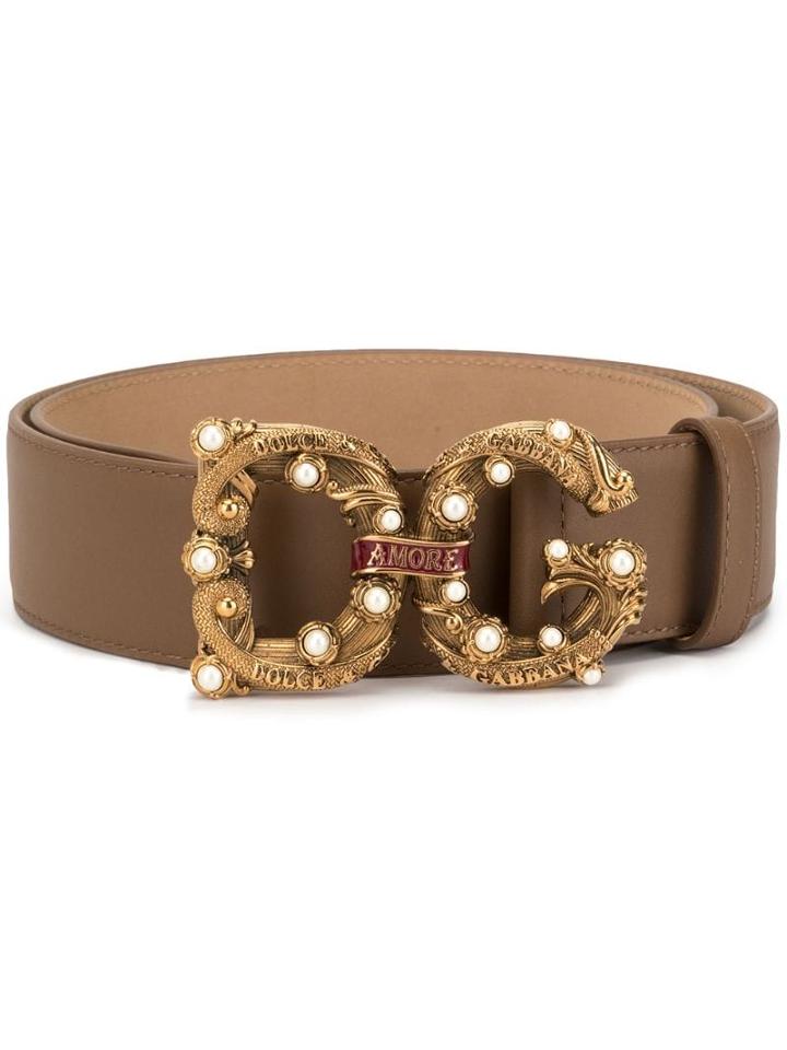 Dolce & Gabbana Embellished Logo Belt - Brown