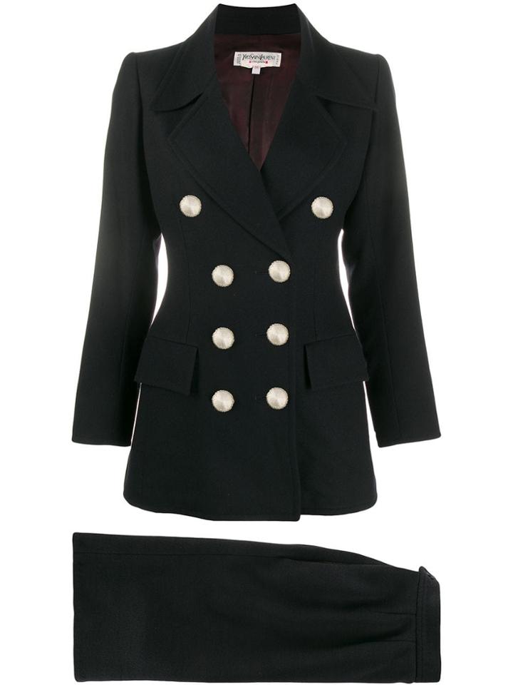 Yves Saint Laurent Vintage Double-breasted Slim Skirt Suit - Black