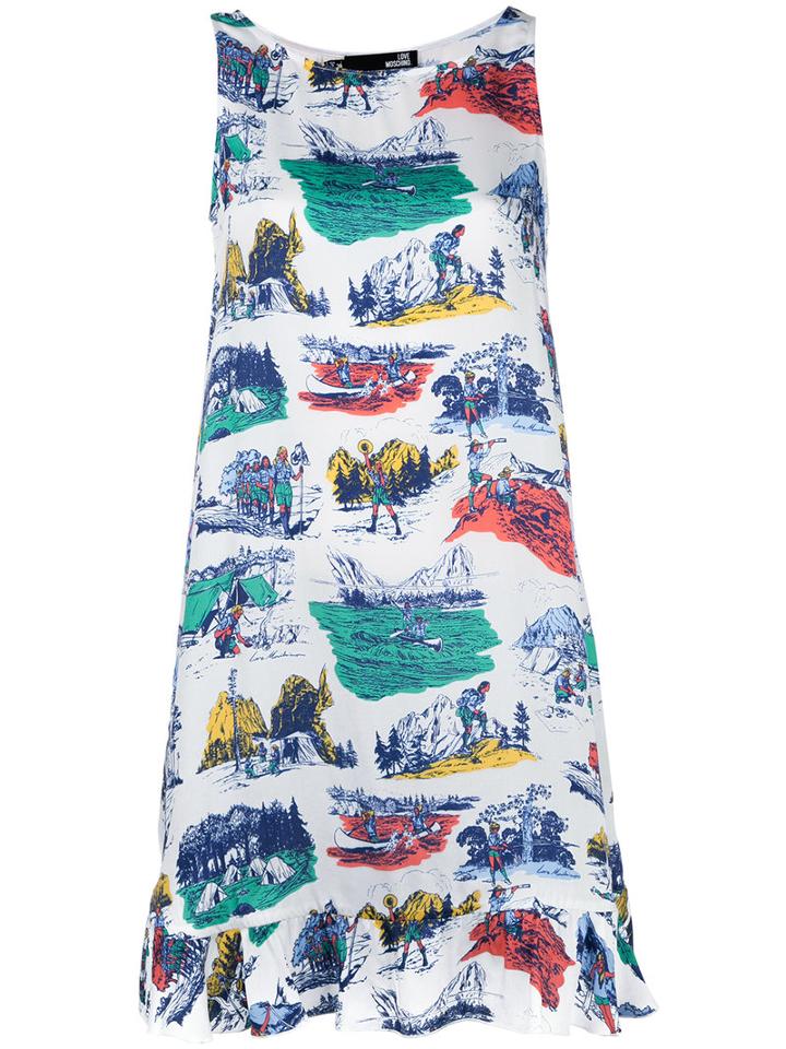 Love Moschino Printed Dress, Women's, Size: 38, White, Viscose