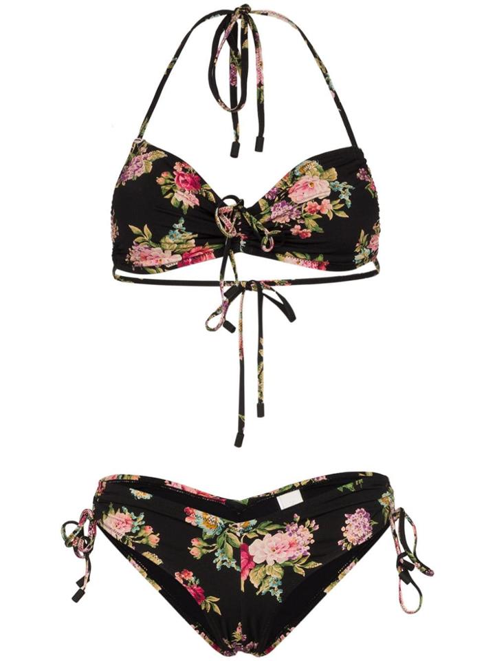 Zimmermann Honour Floral-print Bikini - Black