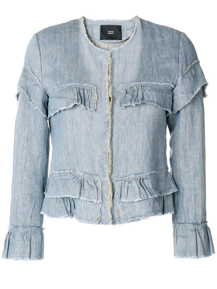 Steffen Schraut Ruffled Details Denim Jacket - Blue