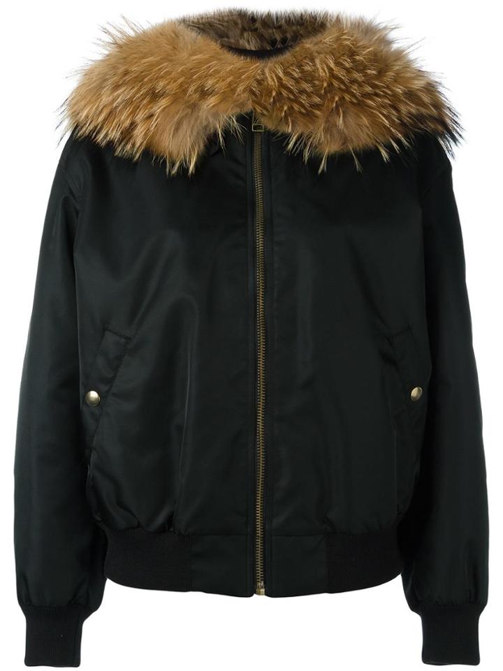 Mr & Mrs Italy Fur Collar Bomber Jacket - Black