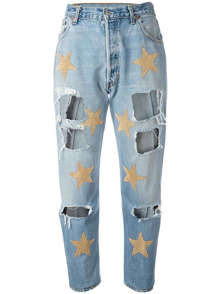History Repeats Ripped Star Patch Jeans - Blue