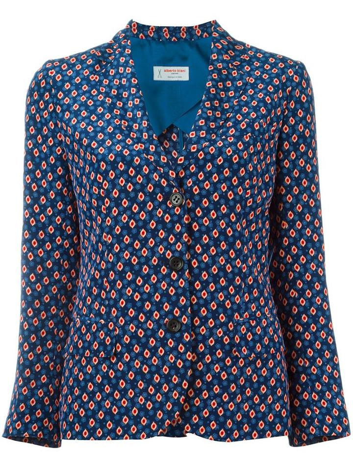 Alberto Biani Printed Blazer, Women's, Size: 44, Blue, Silk/acetate/viscose