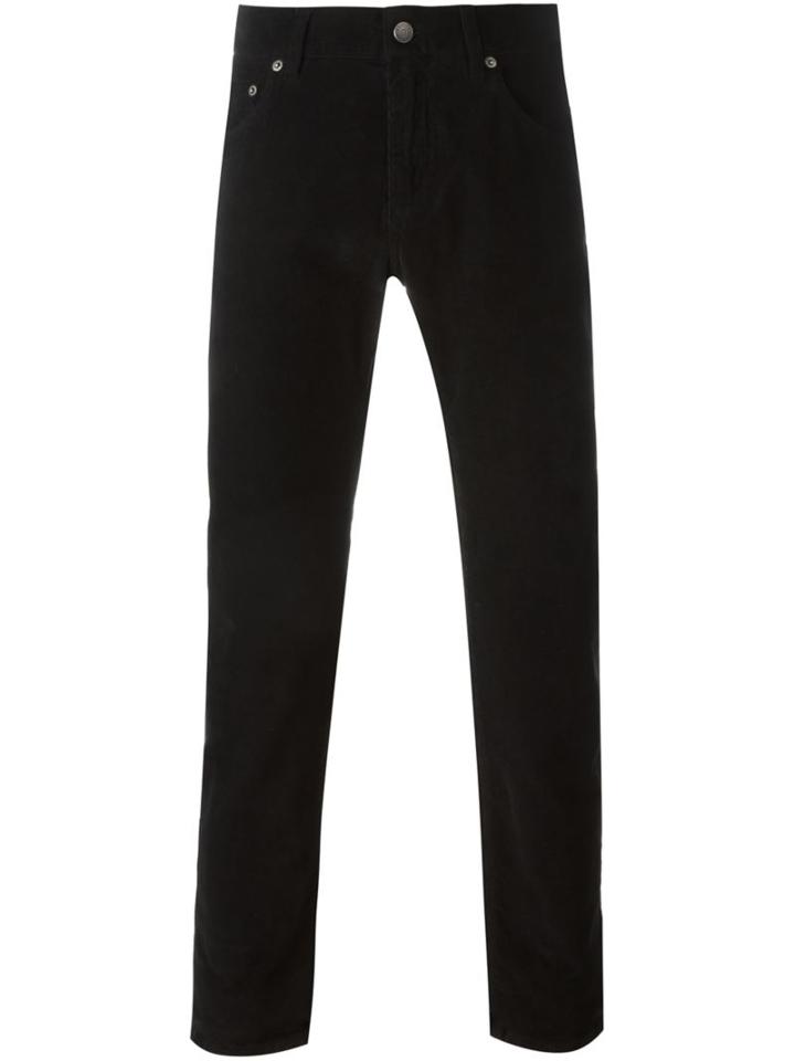 Dolce & Gabbana Corduroy Trousers, Men's, Size: 48, Black, Cotton/spandex/elastane/calf Leather