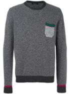 Roberto Collina Contrast Pocket Crew Neck Sweater, Men's, Size: 50, Grey, Merino