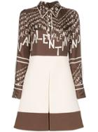 Valentino Lettered Logo Chevron Silk Dress - Brown