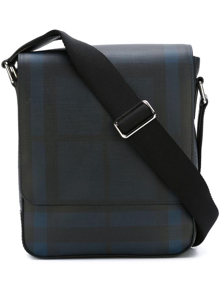 Burberry Checked Messenger Bag, Blue, Pvc/leather