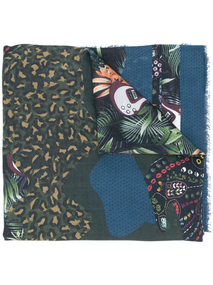 Zadig & Voltaire Guitar And Jungle Print Scarf - Blue