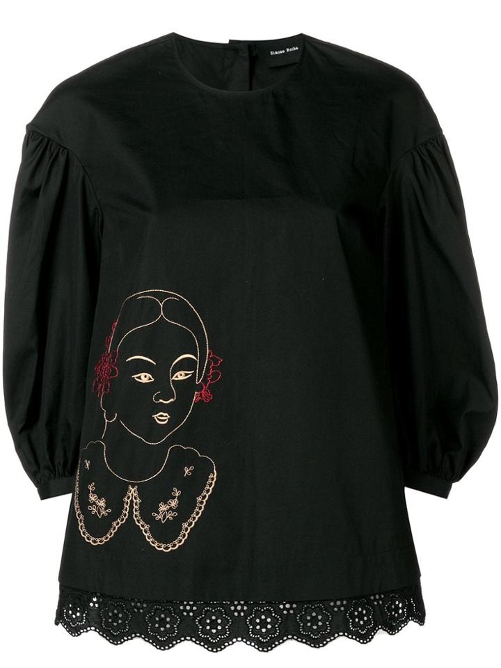 Simone Rocha Embroidered Puff Sleeve Blouse - Black