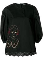 Simone Rocha Embroidered Puff Sleeve Blouse - Black