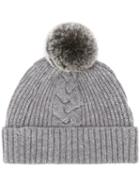 N.peal Fur Bobble Hat, Women's, Grey, Rabbit Fur/cashmere