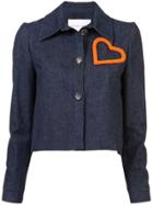 Carolina Herrera Heart Embellished Denim Jacket - Blue