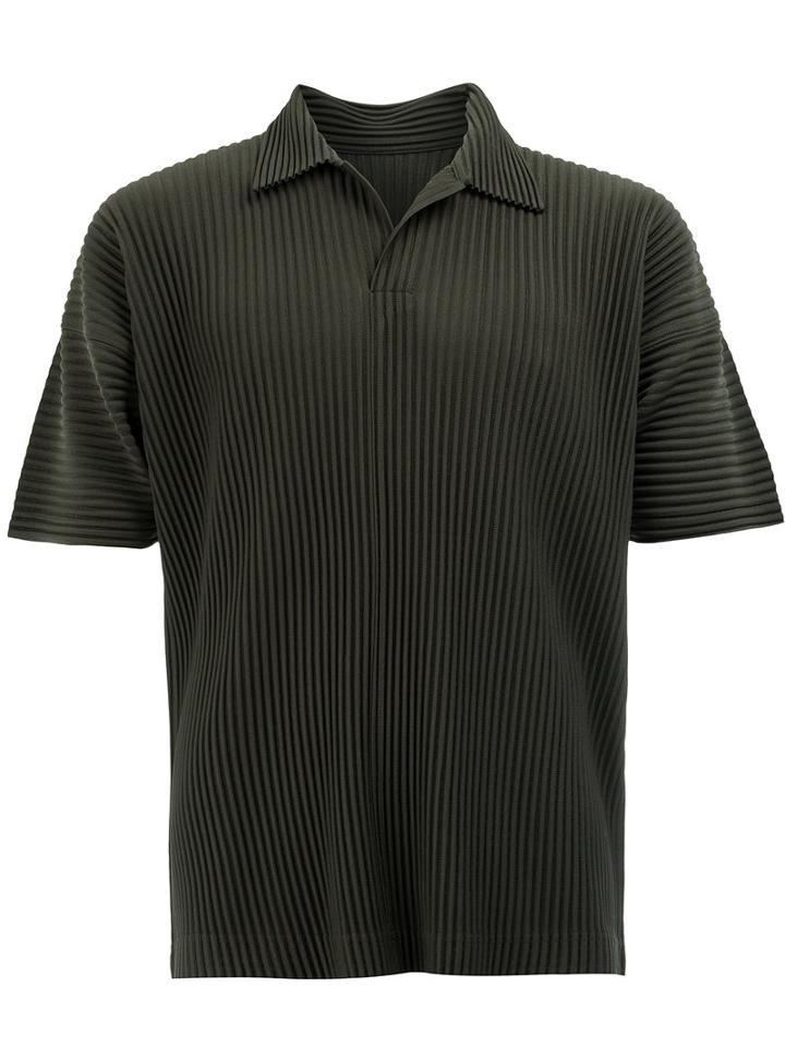 Homme Plissé Issey Miyake Pleated Polo Shirt, Men's, Size: 3, Green, Polyester