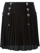 Versus Pleated Lace-up Skirt, Women's, Size: 38, Black, Viscose/polyamide