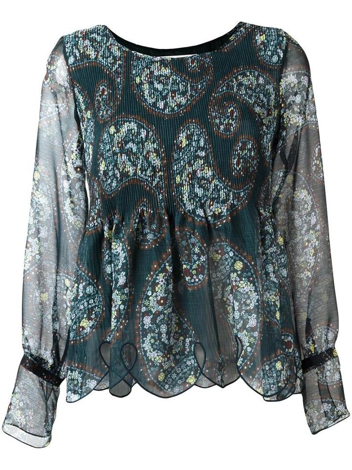 See By Chloé Paisley Print Scalloped Blouse, Women's, Size: 38, Green, Cotton/polyester