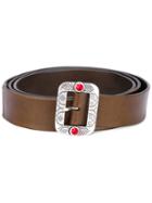 Htc Hollywood Trading Company - Embossed Buckle Belt - Unisex - Leather - 80, Brown, Leather