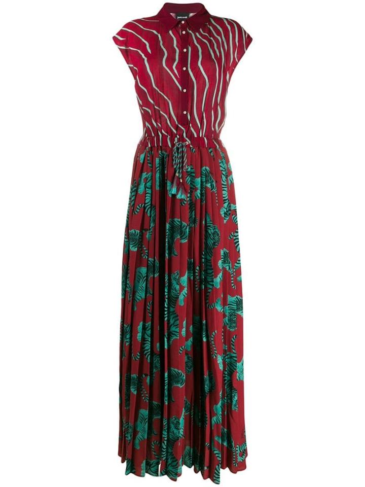Just Cavalli Pleated Shirt Dress - Red