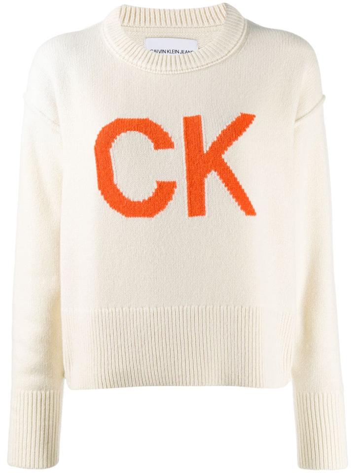 Calvin Klein Jeans Logo Knit Jumper - Neutrals