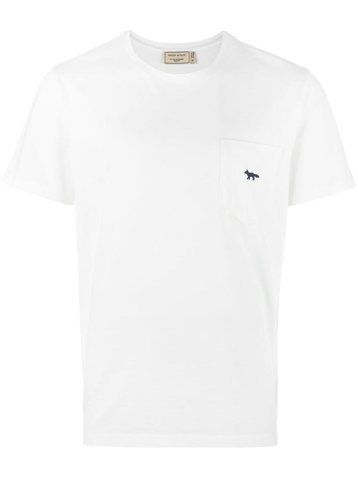 Maison Kitsuné Logo Embroidered T-shirt, Men's, Size: Large, White, Cotton