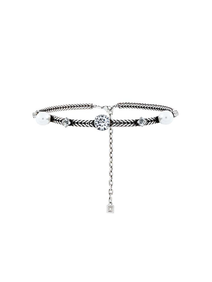Dannijo Silver Tone Lulu Pearl And Crystal Choker - Metallic
