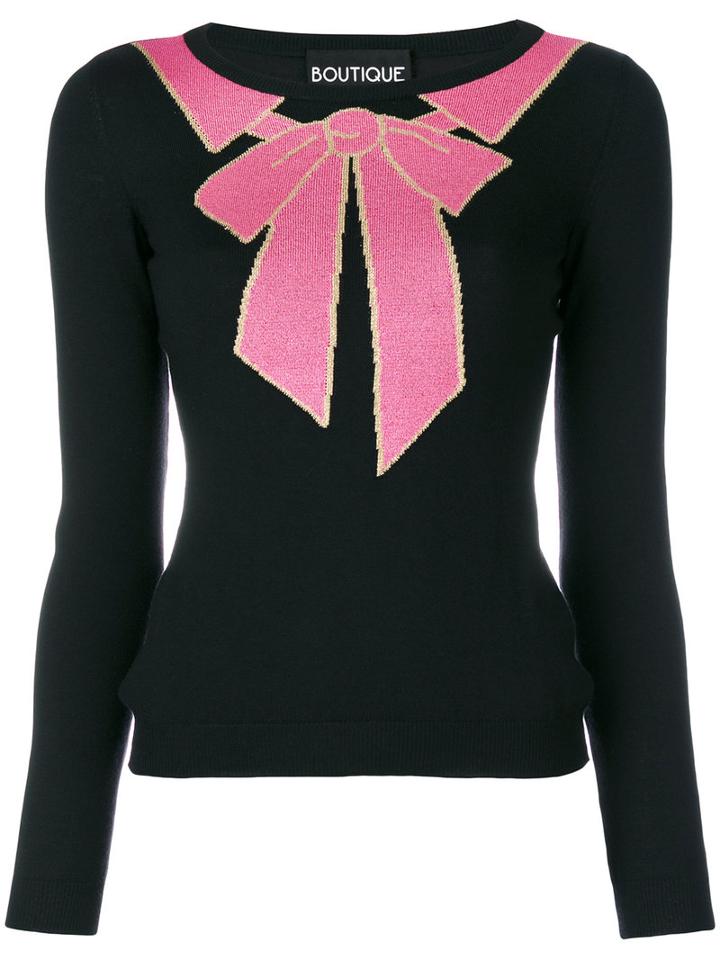Boutique Moschino - Bow Embroidered Sweater - Women - Polyamide/polyester/acetate/virgin Wool - 38, Black, Polyamide/polyester/acetate/virgin Wool