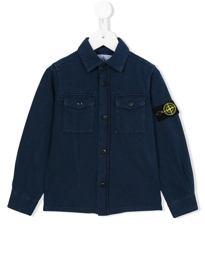 Stone Island Kids Logo Patch Shirt, Toddler Boy's, Size: 4 Yrs, Blue
