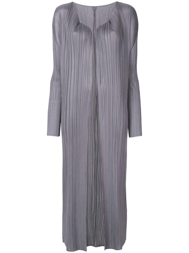 Pleats Please By Issey Miyake Open Front Long Length Coat - Grey